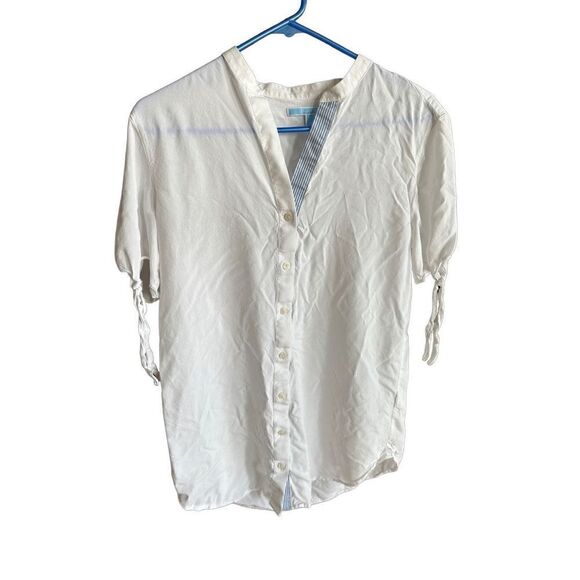 Draper James White Button-Down Tie Sleeve Shirt Size 8 - Picture 1 of 7